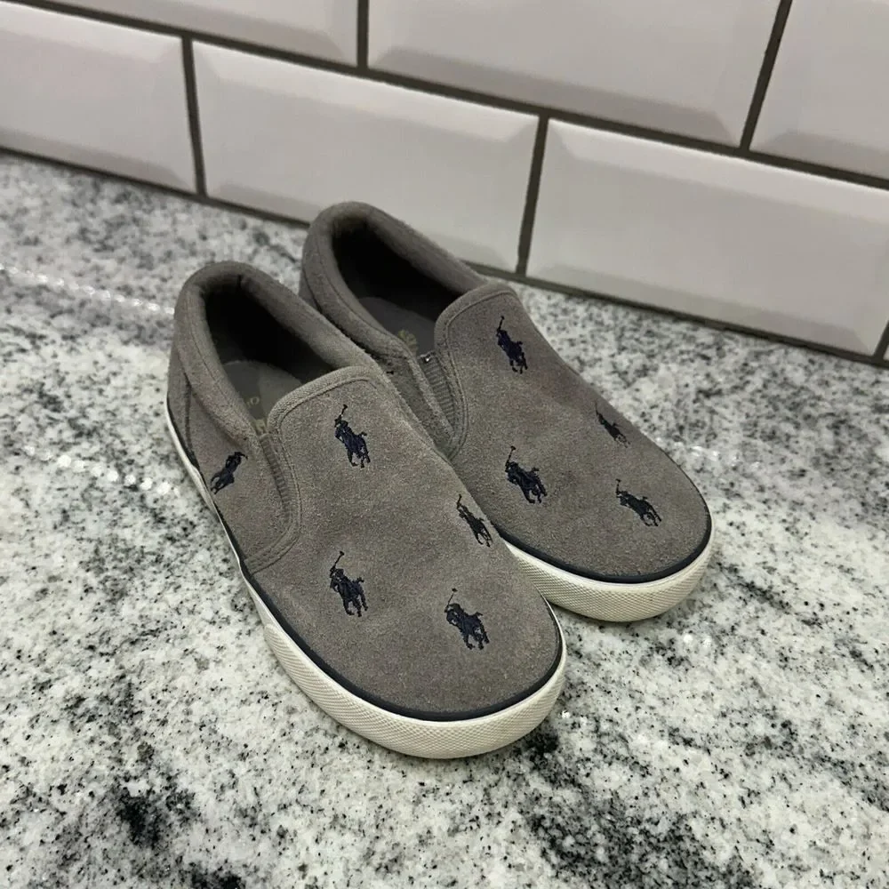 Ralph Lauren Bal Harbour Repeat Slip-On Sneaker, GREY/Navy, Toddler 10/26.5 Boat